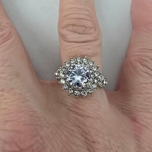 Silver Tone Crystal Stone Statement Ring Size 8